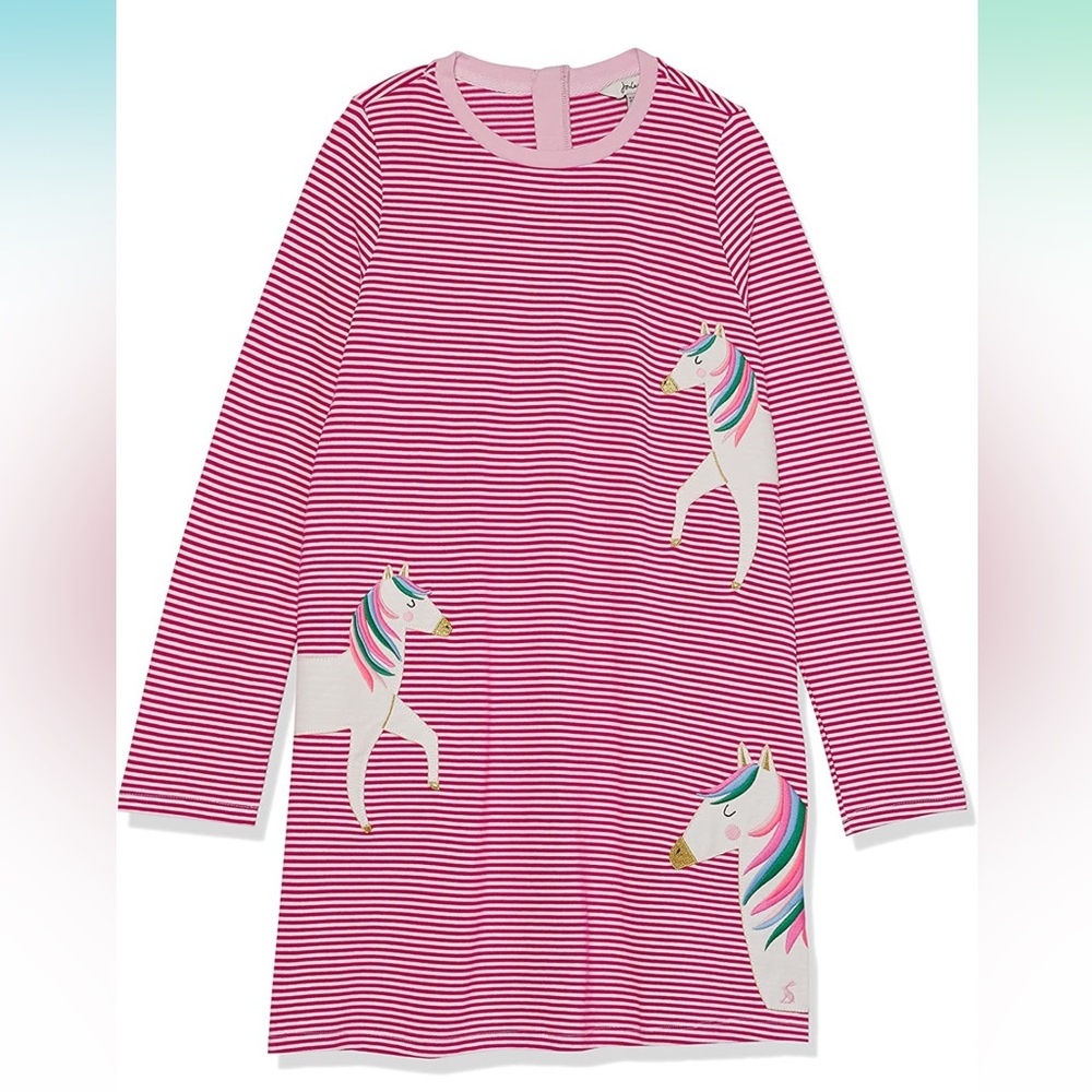 Joules Long Sleeve Striped Unicorn Dress 5Y